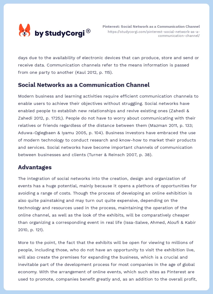 Pinterest: Social Network as a Communication Channel. Page 2