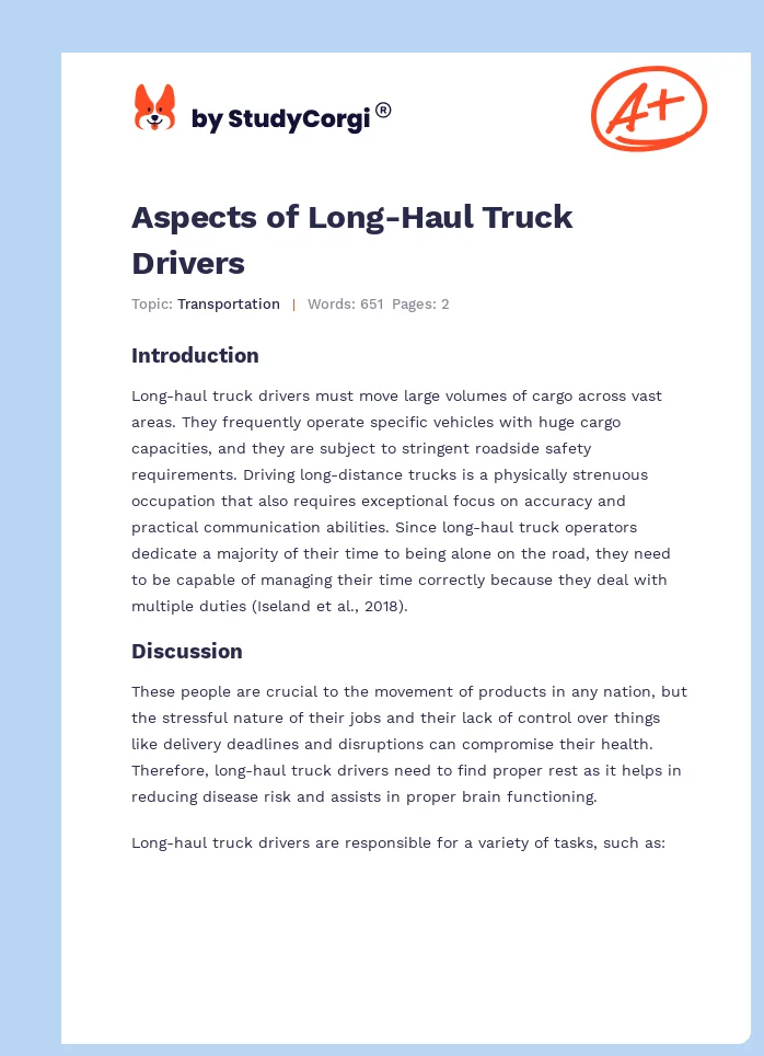 Aspects of Long-Haul Truck Drivers. Page 1