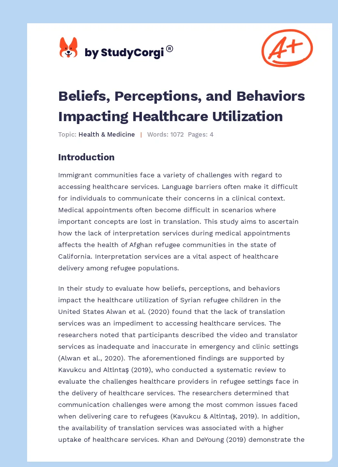 Beliefs, Perceptions, and Behaviors Impacting Healthcare Utilization. Page 1