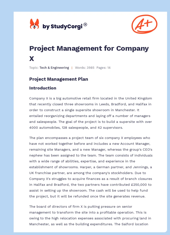 Project Management for Company X. Page 1