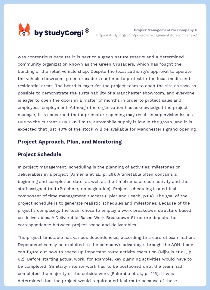 Project Management for Company X. Page 2