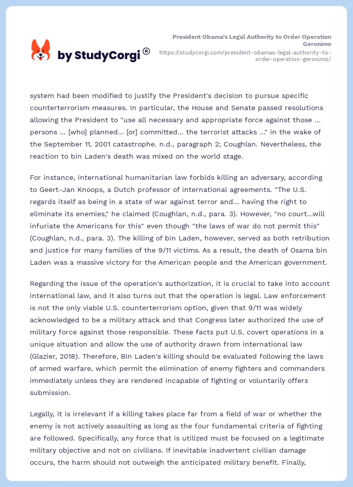 President Obama’s Legal Authority to Order Operation Geronimo. Page 2