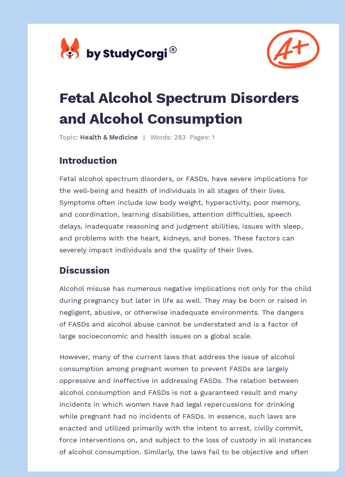 Fetal Alcohol Spectrum Disorders and Alcohol Consumption. Page 1