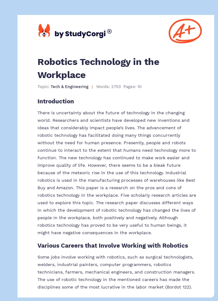 Robotics Technology in the Workplace. Page 1