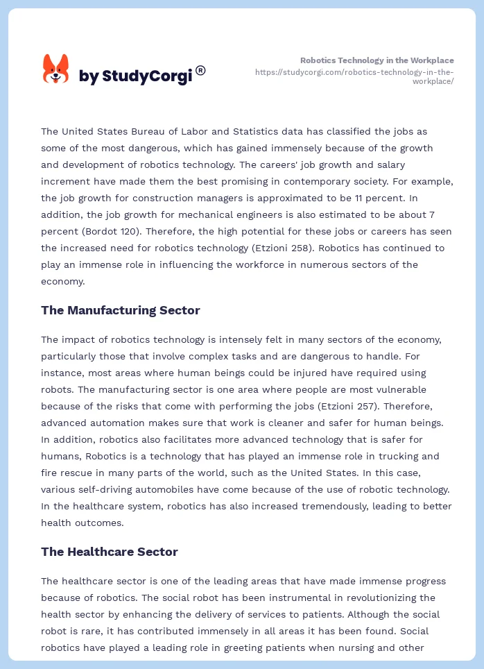 Robotics Technology in the Workplace. Page 2