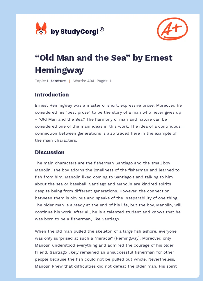 “Old Man and the Sea” by Ernest Hemingway. Page 1