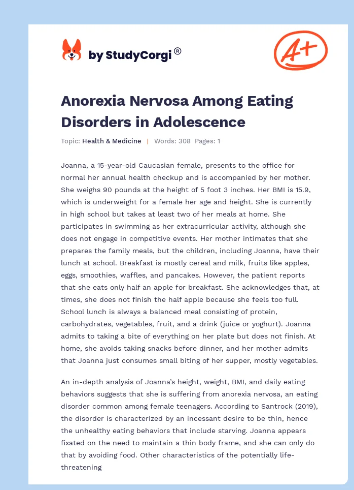 Anorexia Nervosa Among Eating Disorders in Adolescence. Page 1