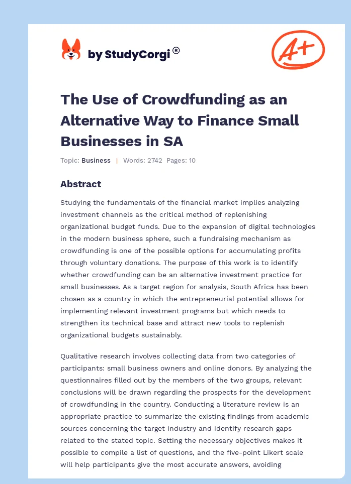 The Use of Crowdfunding as an Alternative Way to Finance Small Businesses in SA. Page 1