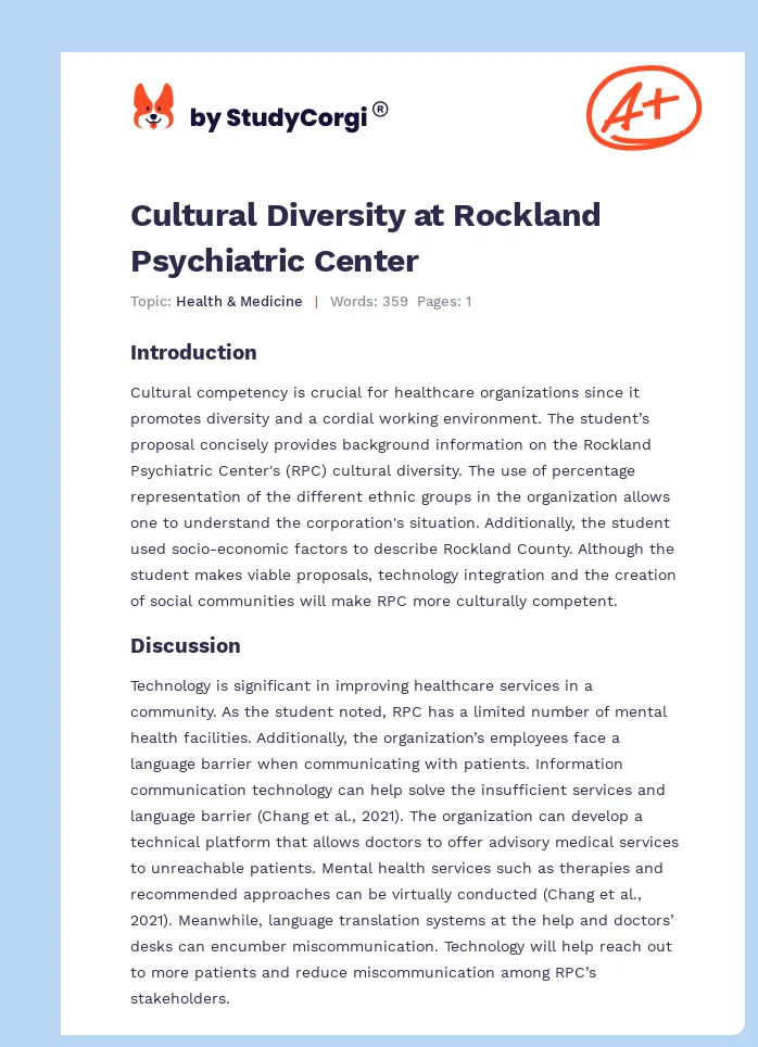 Cultural Diversity at Rockland Psychiatric Center. Page 1
