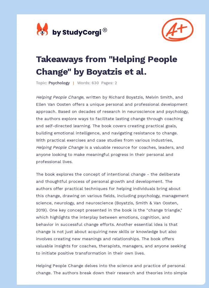 Takeaways from "Helping People Change" by Boyatzis et al.. Page 1