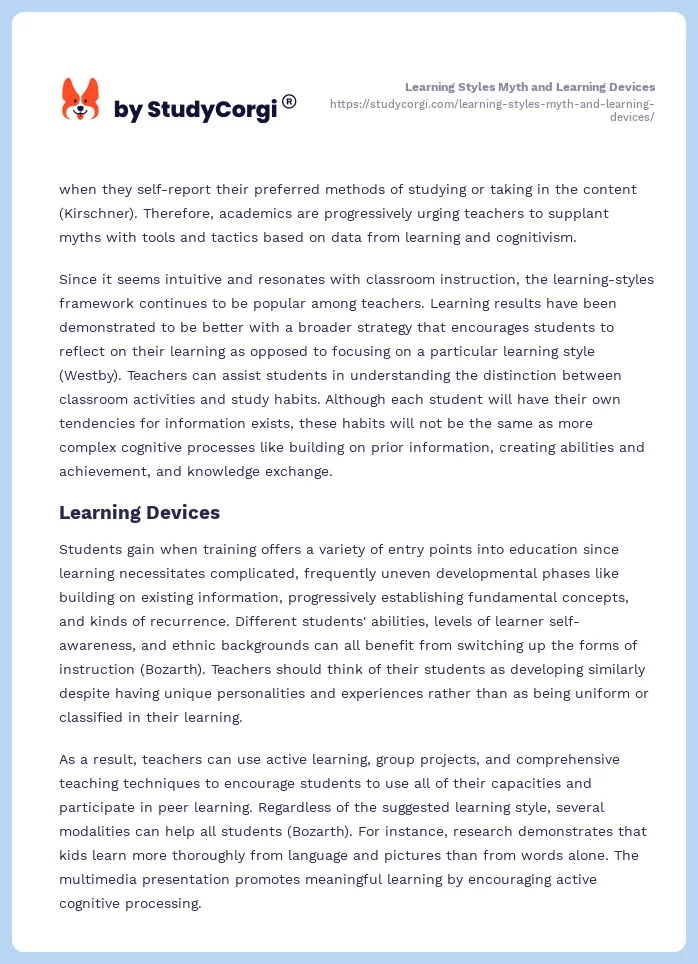Learning Styles Myth and Learning Devices. Page 2