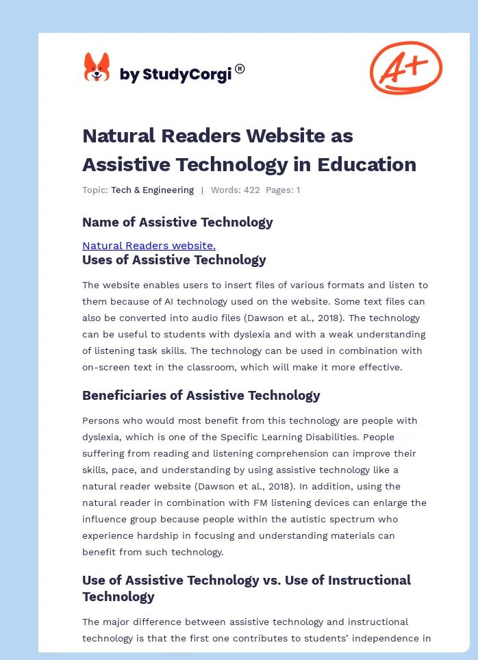 Natural Readers Website as Assistive Technology in Education. Page 1