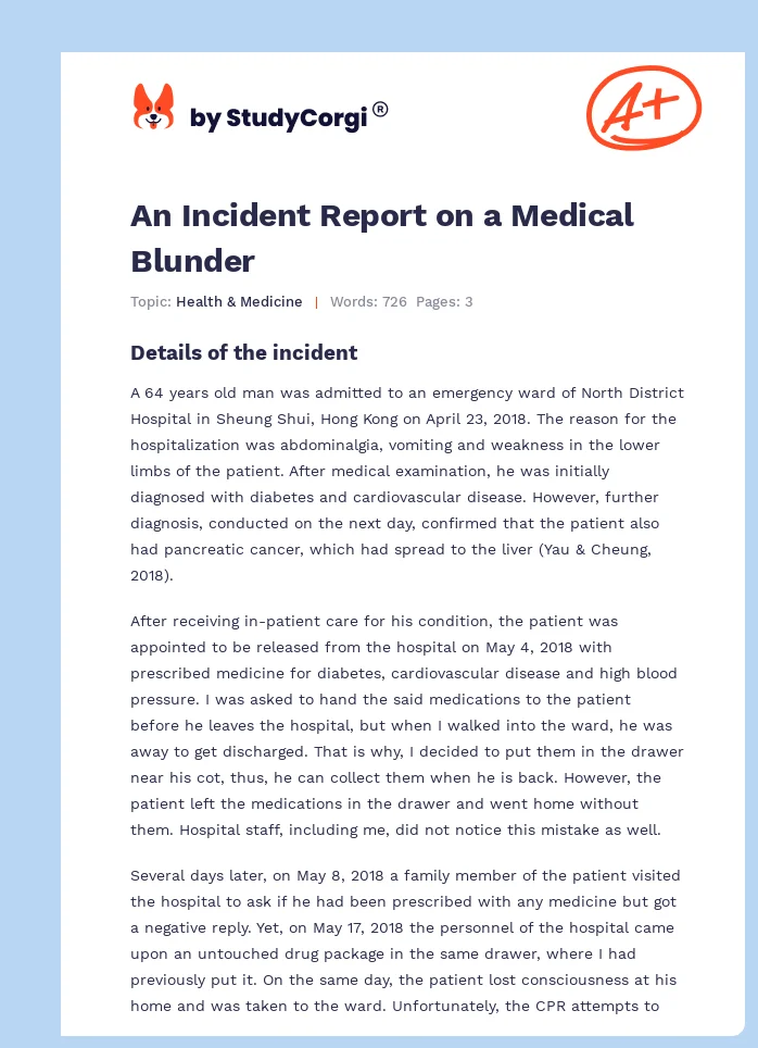 An Incident Report on a Medical Blunder. Page 1