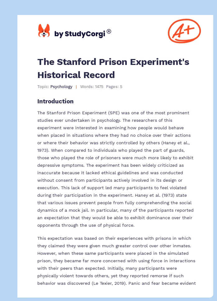 The Stanford Prison Experiment's Historical Record. Page 1