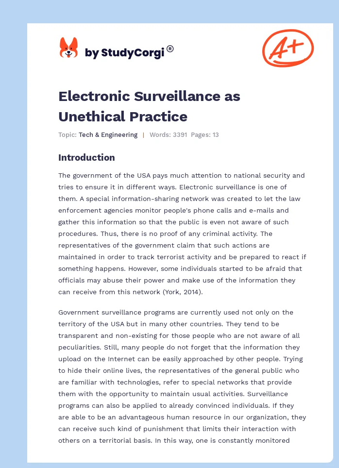 Electronic Surveillance as Unethical Practice. Page 1