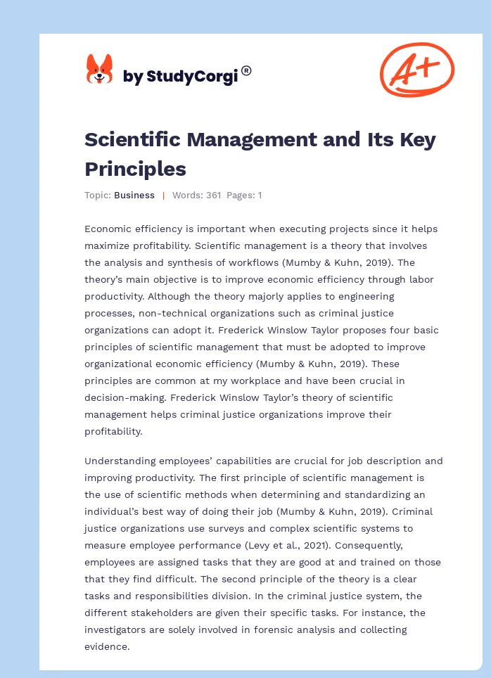 Scientific Management and Its Key Principles. Page 1