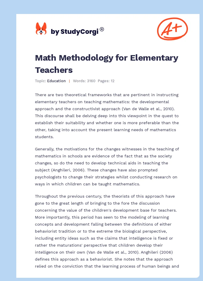 Math Methodology for Elementary Teachers. Page 1