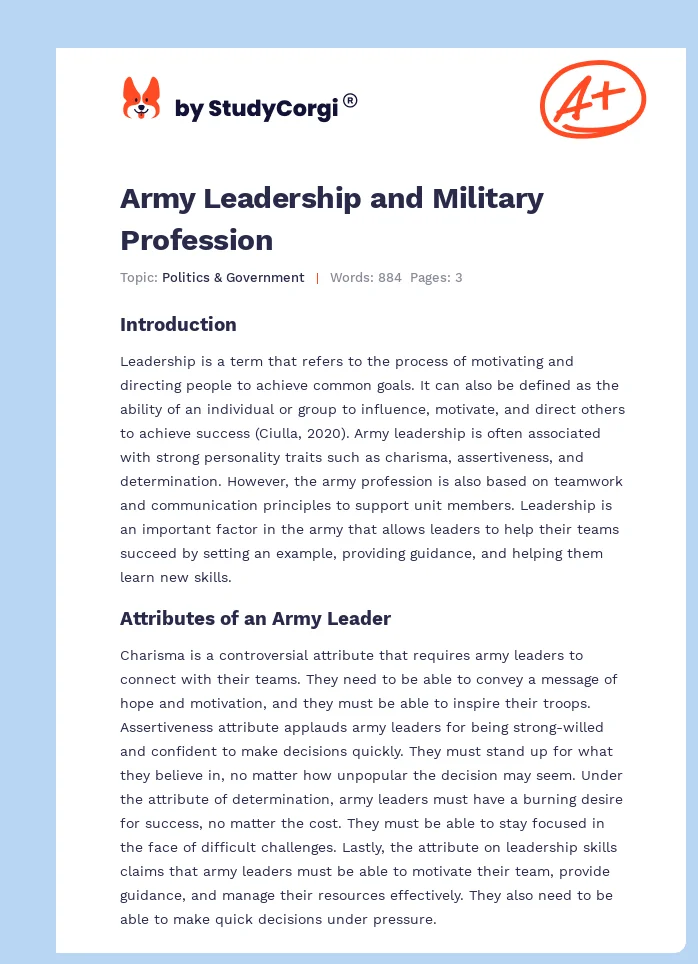Army Leadership and Military Profession. Page 1