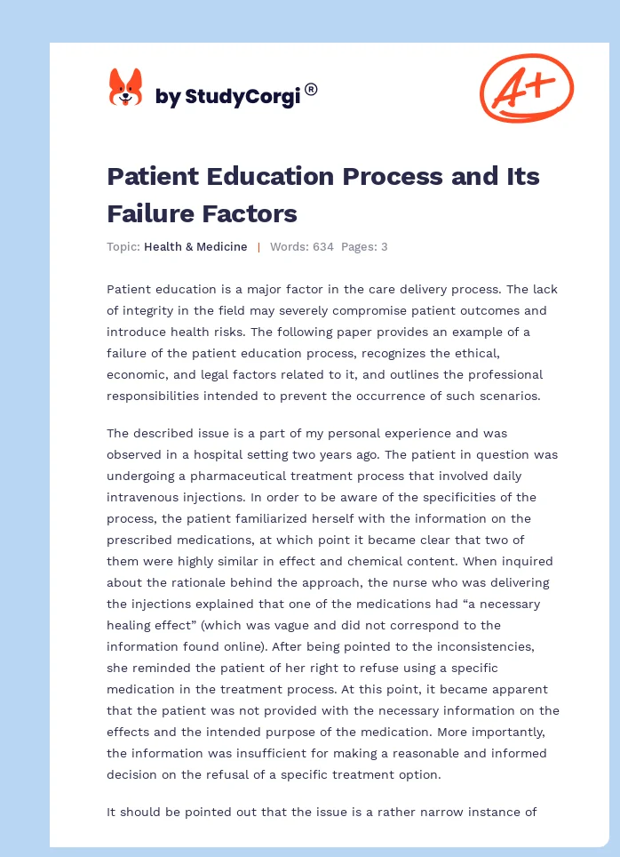 Patient Education Process and Its Failure Factors. Page 1