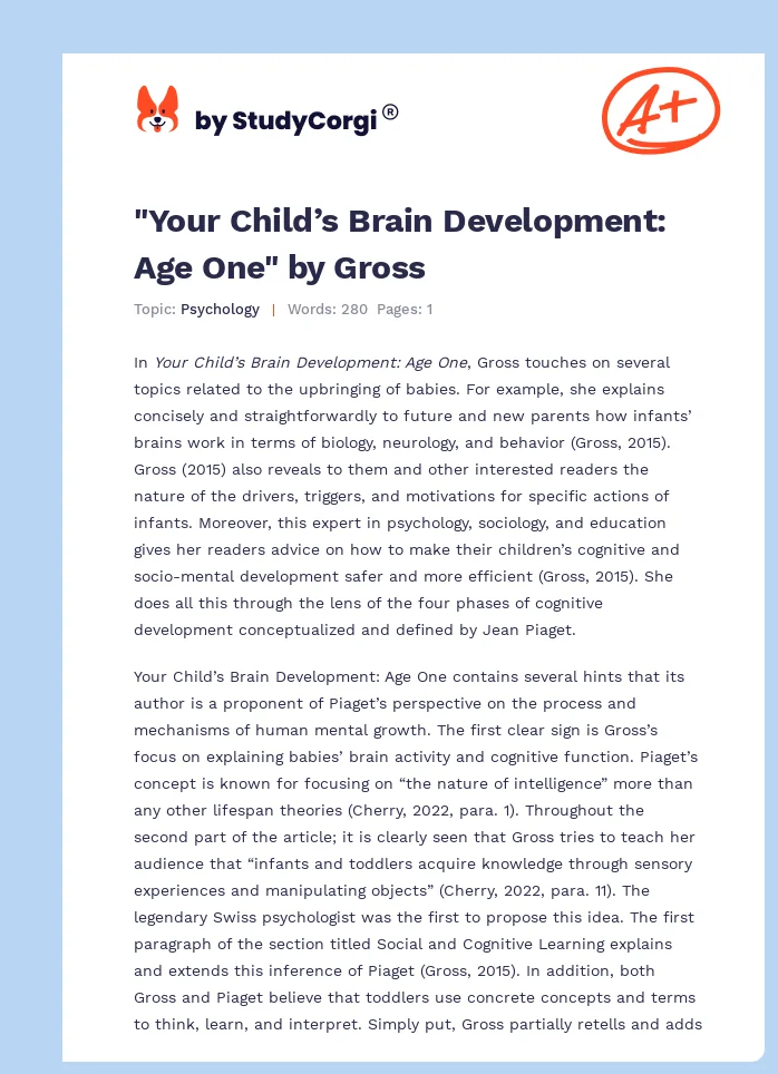 "Your Child’s Brain Development: Age One" by Gross. Page 1