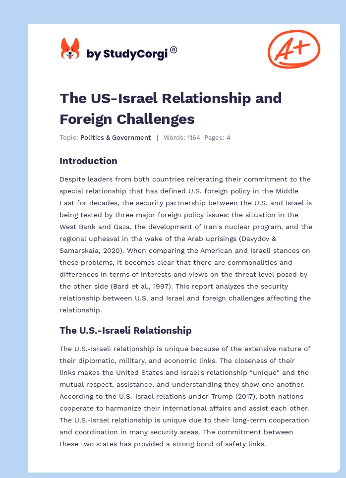 The US-Israel Relationship and Foreign Challenges. Page 1
