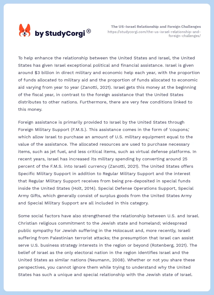The US-Israel Relationship and Foreign Challenges. Page 2
