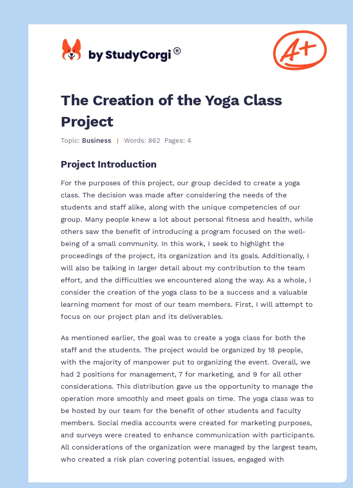 The Creation of the Yoga Class Project. Page 1