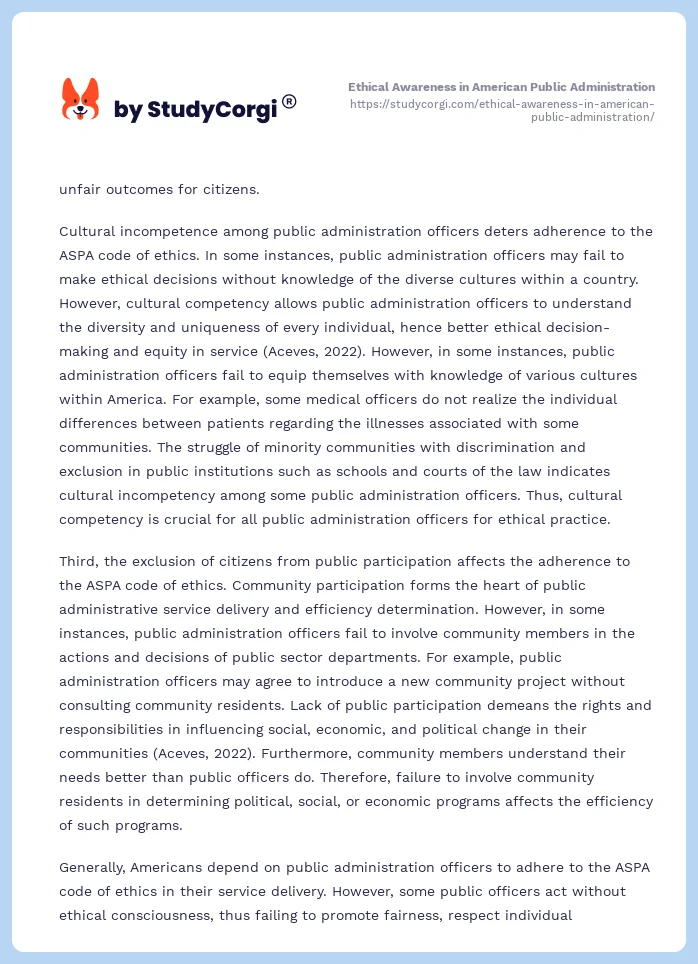 Ethical Awareness in American Public Administration. Page 2