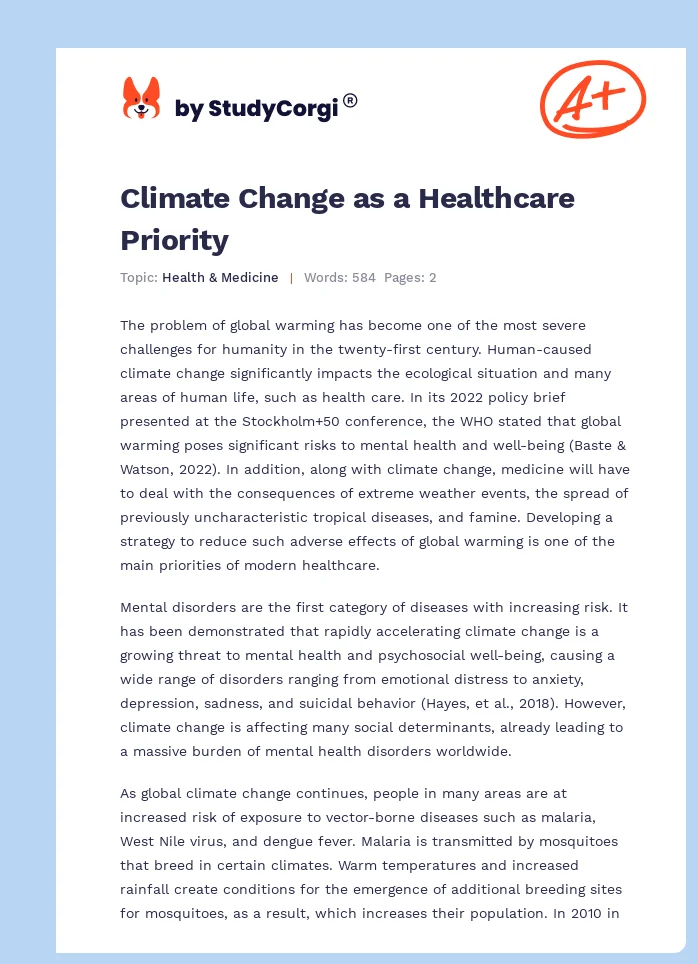Climate Change as a Healthcare Priority. Page 1