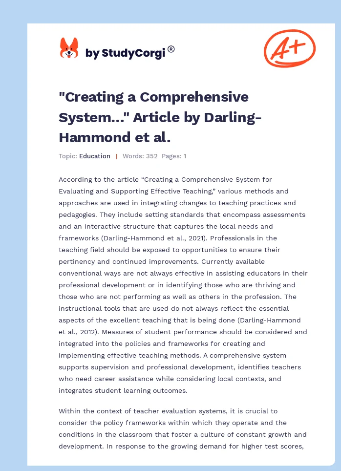 "Creating a Comprehensive System…" Article by Darling-Hammond et al.. Page 1