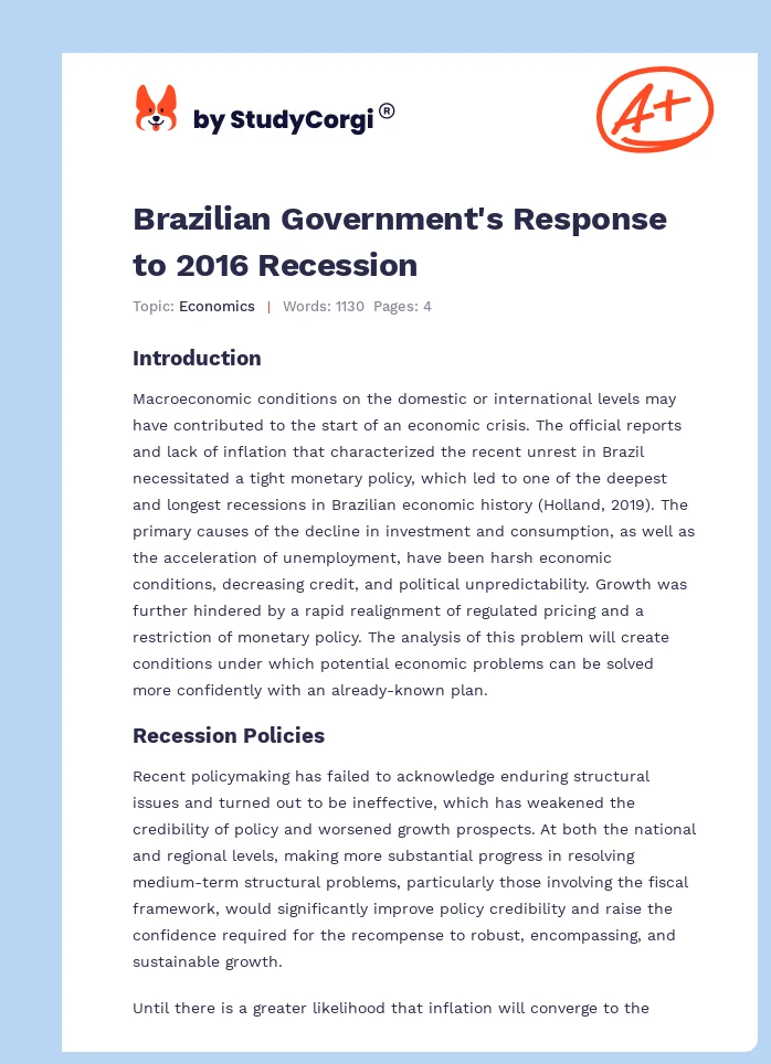 Brazilian Government's Response to 2016 Recession. Page 1