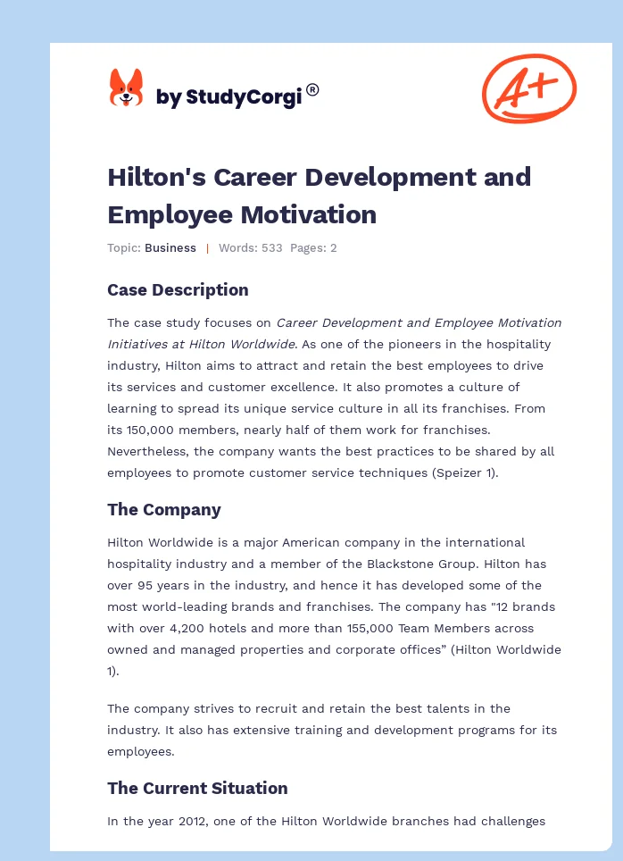 Hilton's Career Development and Employee Motivation. Page 1