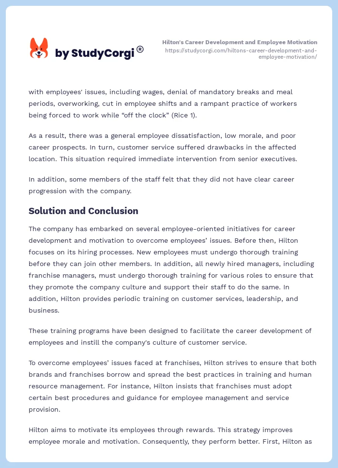 Hilton's Career Development and Employee Motivation. Page 2