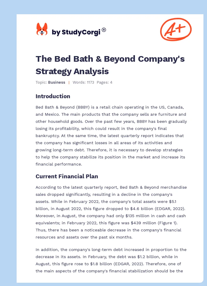 The Bed Bath & Beyond Company's Strategy Analysis. Page 1
