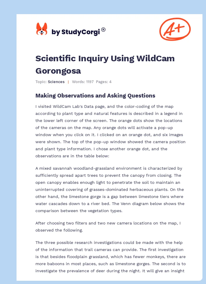 Scientific Inquiry Using WildCam Gorongosa. Page 1