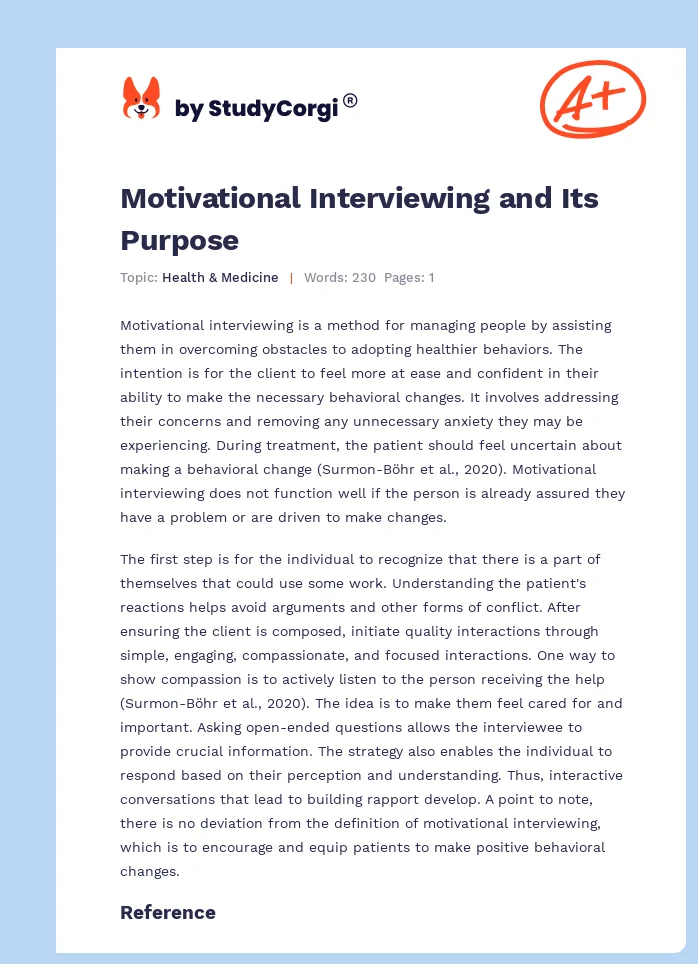 Motivational Interviewing and Its Purpose. Page 1