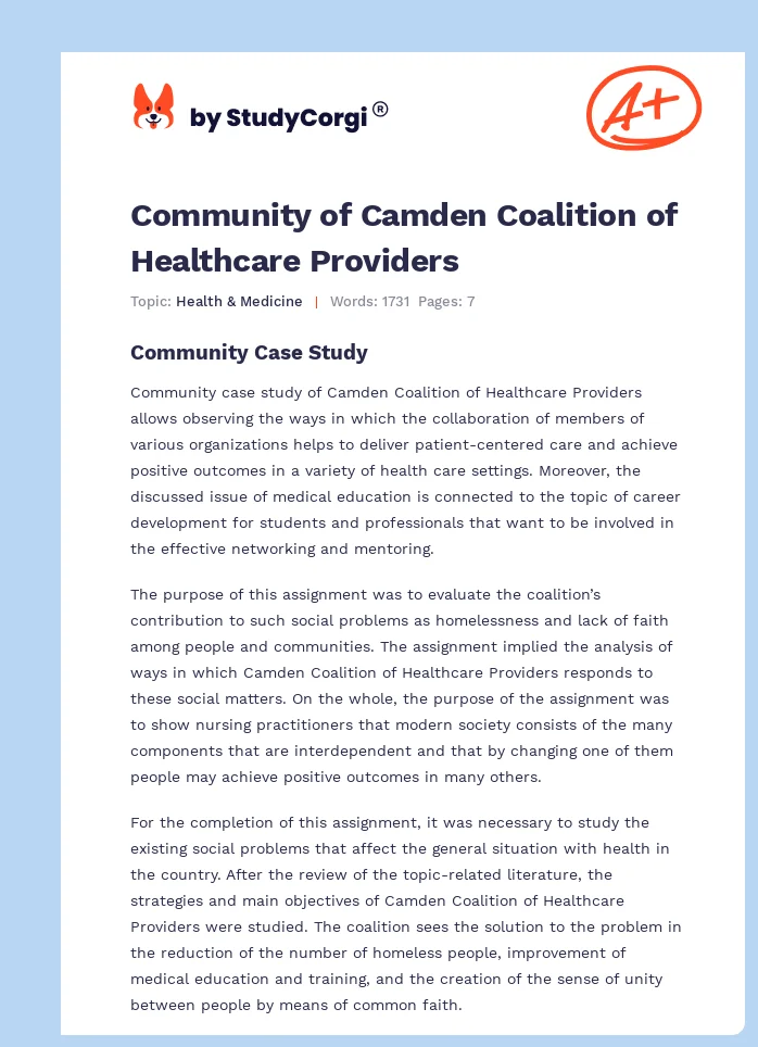 Community of Camden Coalition of Healthcare Providers. Page 1