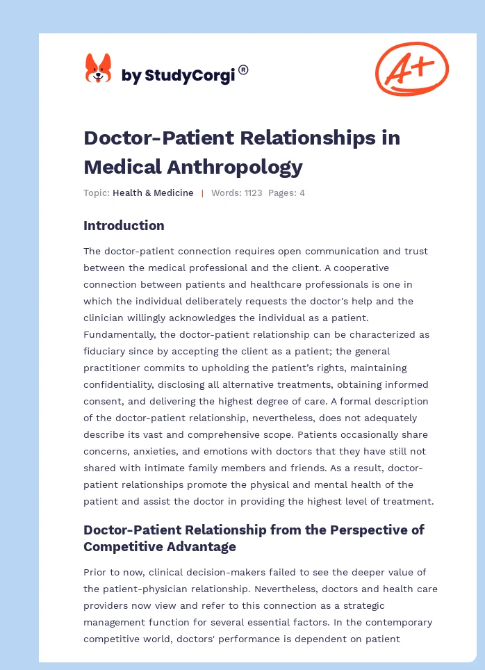 Doctor-Patient Relationships in Medical Anthropology. Page 1