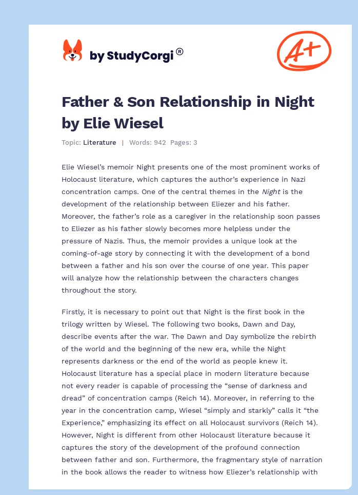 Father & Son Relationship in Night by Elie Wiesel. Page 1