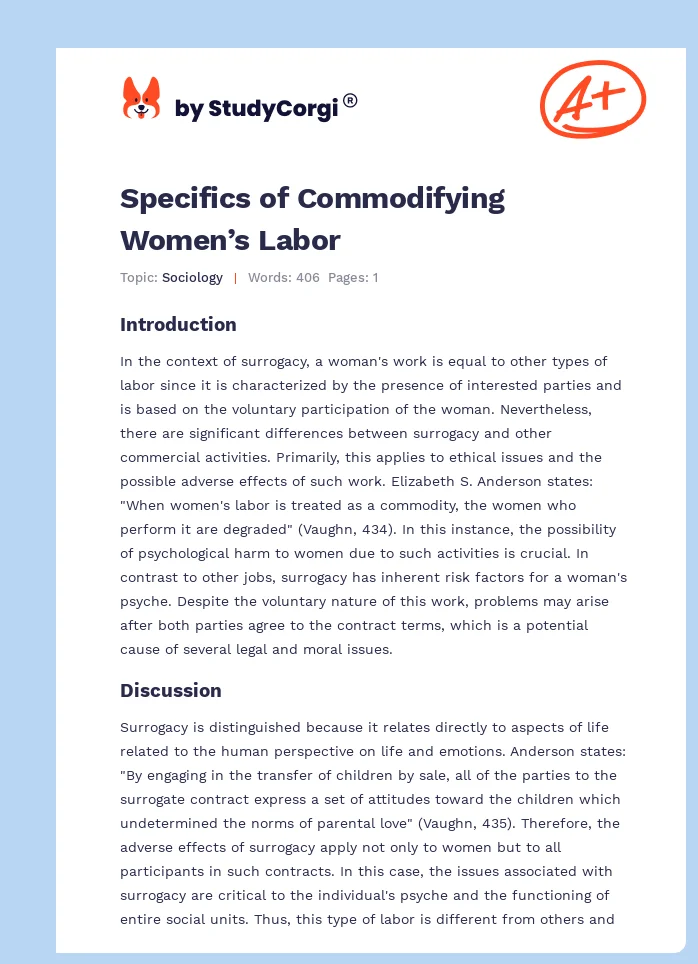 Specifics of Commodifying Women’s Labor. Page 1