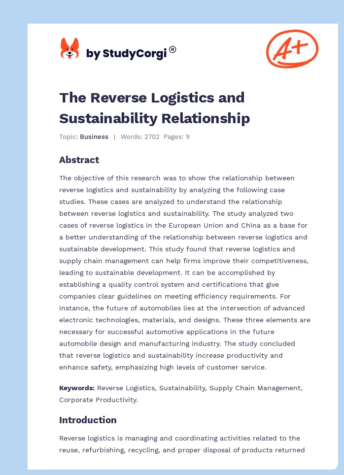 The Reverse Logistics and Sustainability Relationship. Page 1