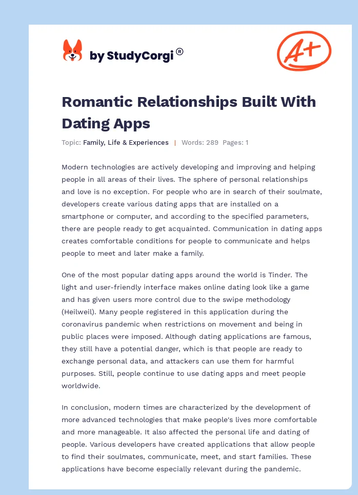 Romantic Relationships Built With Dating Apps. Page 1