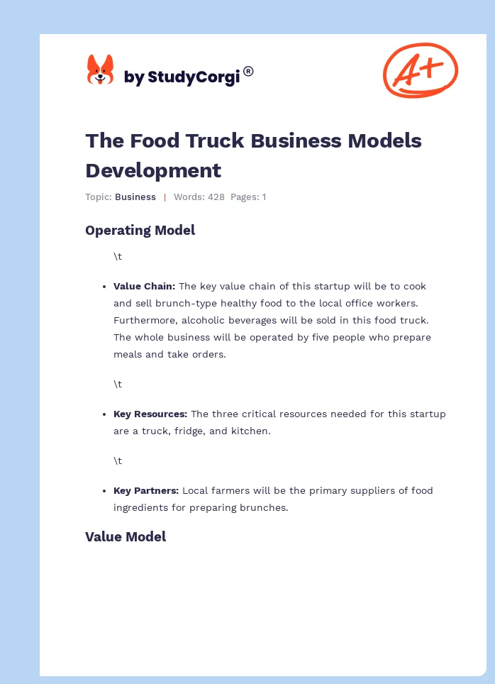 The Food Truck Business Models Development. Page 1
