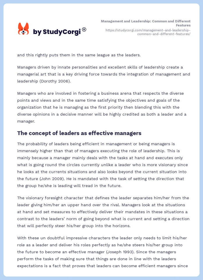 Management and Leadership: Common and Different Features. Page 2