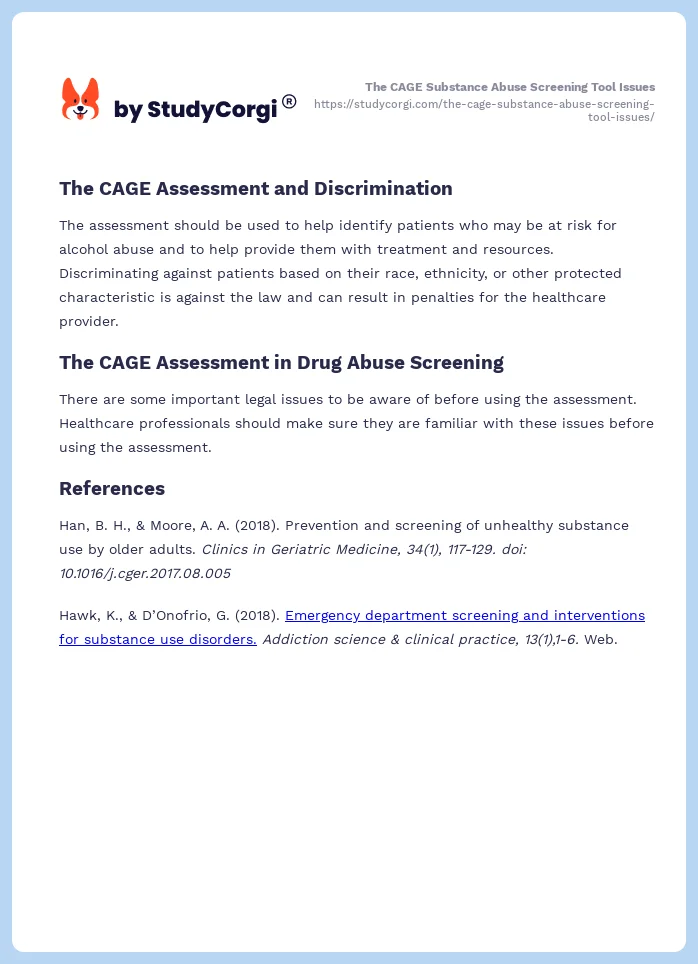 The CAGE Substance Abuse Screening Tool Issues. Page 2