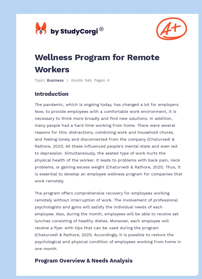 Wellness Program for Remote Workers. Page 1