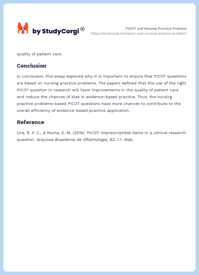 PICOT and Nursing Practice Problem. Page 2