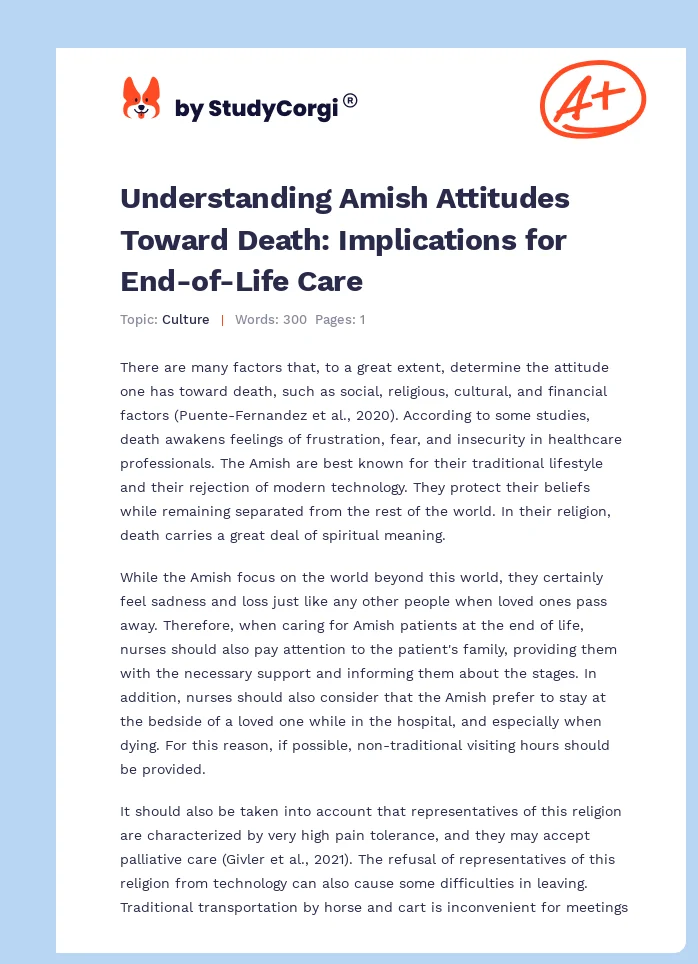Understanding Amish Attitudes Toward Death: Implications for End-of-Life Care. Page 1