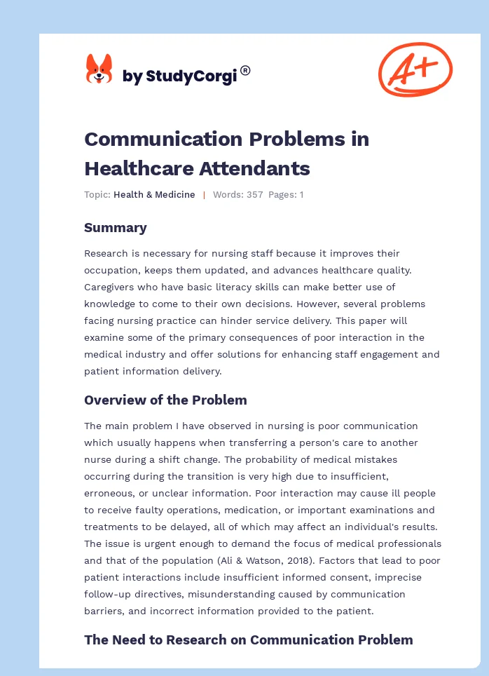 Communication Problems in Healthcare Attendants. Page 1