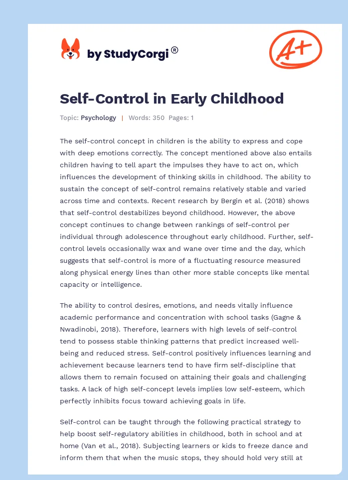 Self-Control in Early Childhood. Page 1